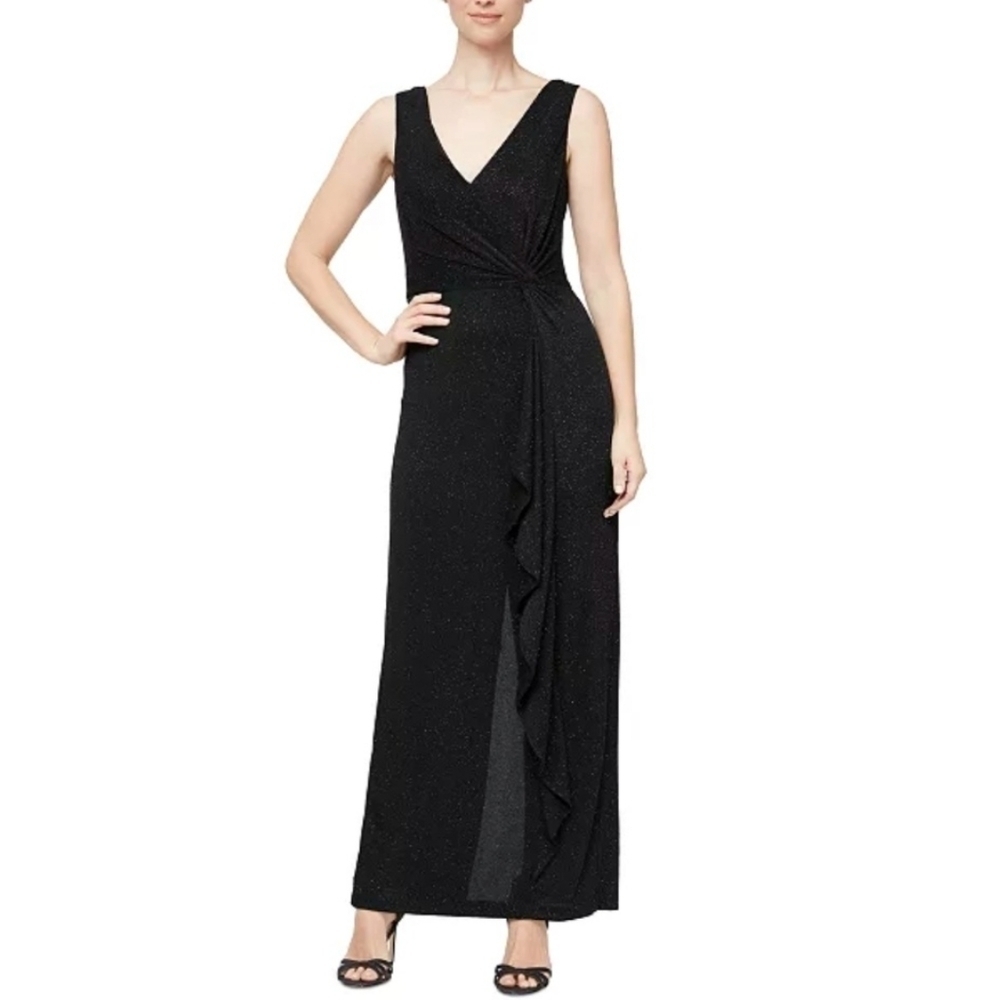 Alex Evenings Maxi Dress Sparkly Black 12